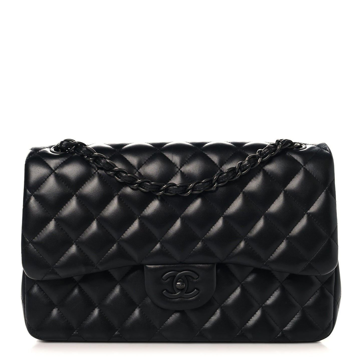 Lambskin Quilted Jumbo Double Flap So Black