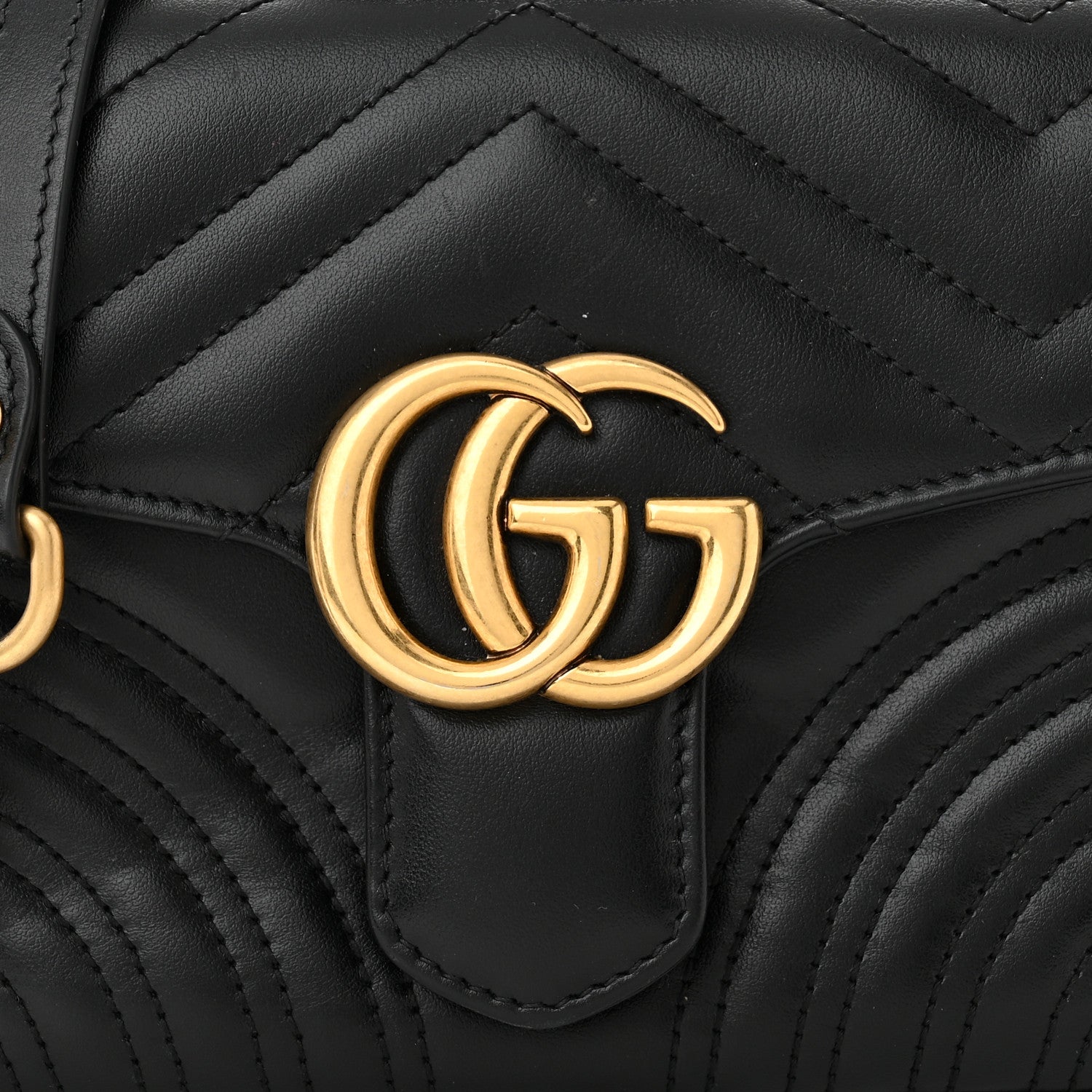 Gucci Calfskin Matelasse Mini GG Marmont Top Handle Shoulder Bag Black 8 of 12