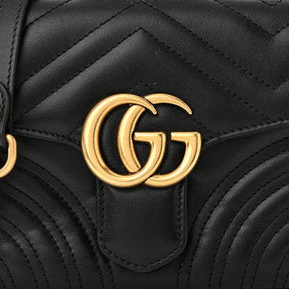Gucci Calfskin Matelasse Mini GG Marmont Top Handle Shoulder Bag Black 8 of 12