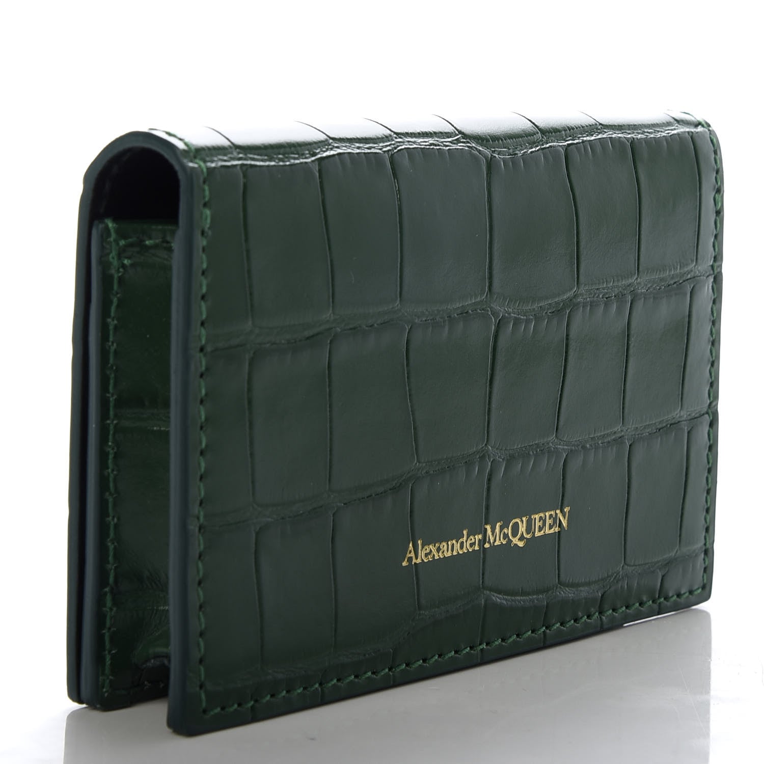 Alexander McQueen Calfskin Crocodile Embossed Skull Card Holder Emerald 3 of 7