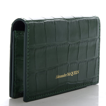 Alexander McQueen Calfskin Crocodile Embossed Skull Card Holder Emerald 3 of 7