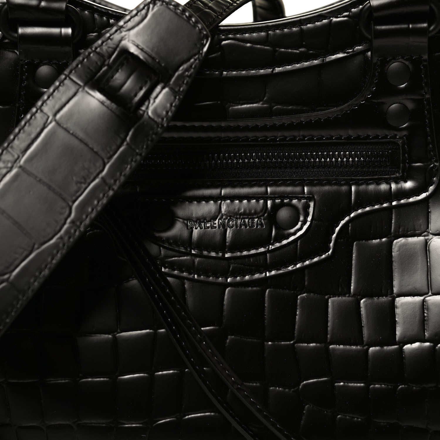 Balenciaga Semi Shiny Calfskin Crocodile Embossed Neo Classic Black Hardware S City Black 8 of 11