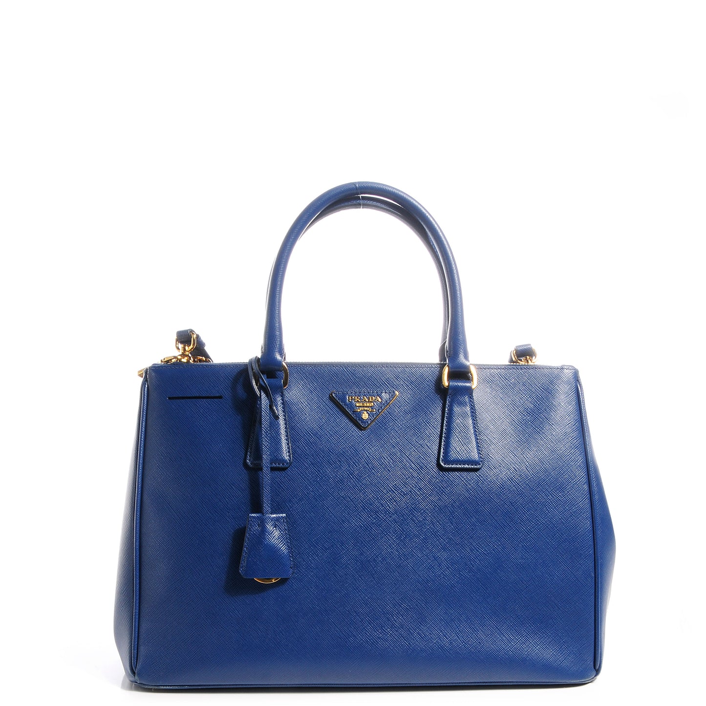 Saffiano Lux Medium Double Zip Tote Bluette
