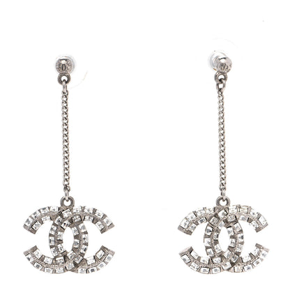 Chanel Baguette Crystal CC Drop Earrings Silver 1 of 6