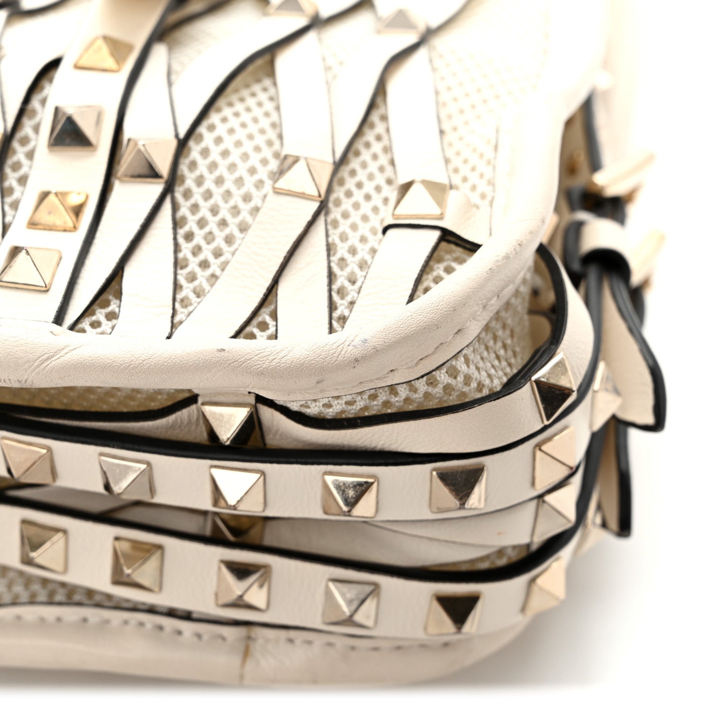 Vitello Rockstud Mesh Net Shopper Tote White