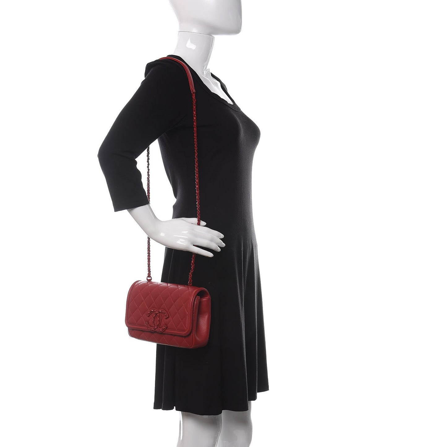 Lambskin Quilted Small CC Filigree Flap Dark Red