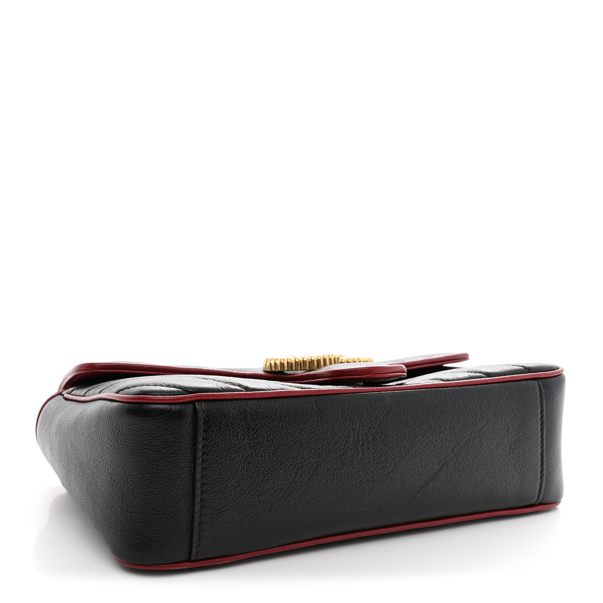 Vintage Effect Calfskin Matelasse Diagonal Small Torchon GG Marmont Shoulder Bag Black Romantic Cherry