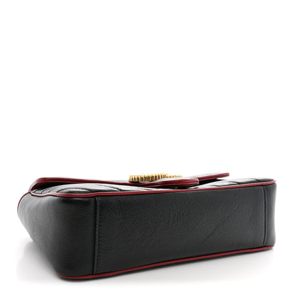 Gucci Vintage Effect Calfskin Matelasse Diagonal Small Torchon GG Marmont Shoulder Bag Black Romantic Cherry 4 of 11