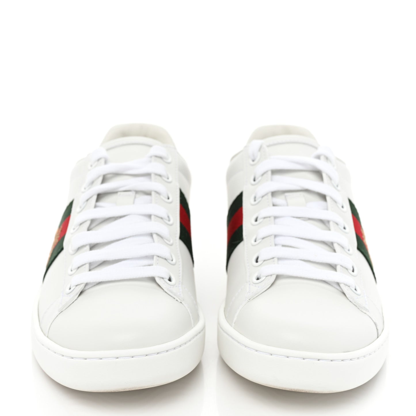 Calfskin Ayers Bee Embroidered Womens Ace Sneakers 37 White Green