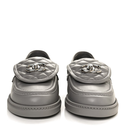 Chanel Lambskin Quilted CC Turnlock Loafers 37.5 Grey 2 of 11