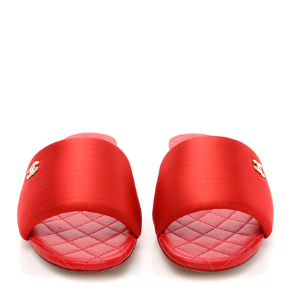 Chanel Satin Mule Sandals 38 Red 2 of 9