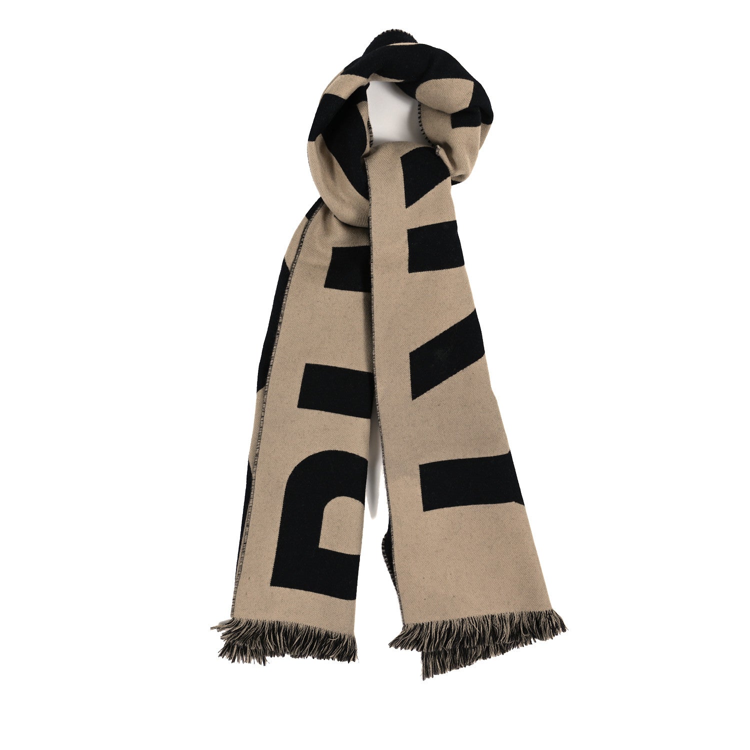 Burberry Cashmere Wool Bi-Color Logo Fringe Scarf Archive Beige 1 of 3