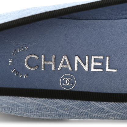 Chanel Denim Printed Quilt CC Cap Toe Ballerina Flats 38 Light Blue Dark Grey 8 of 9
