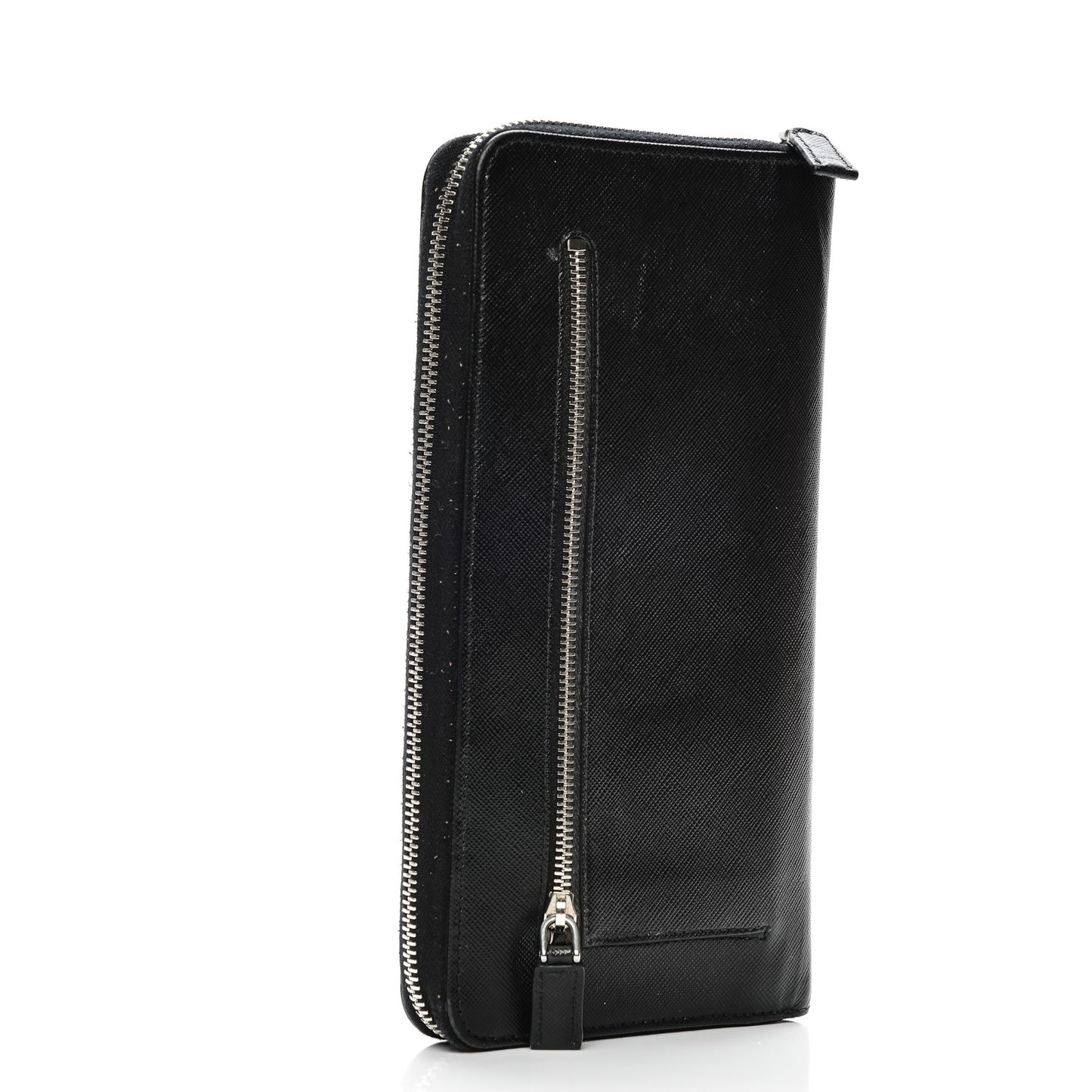 Saffiano Large Zip Around Travel Wallet Nero Black