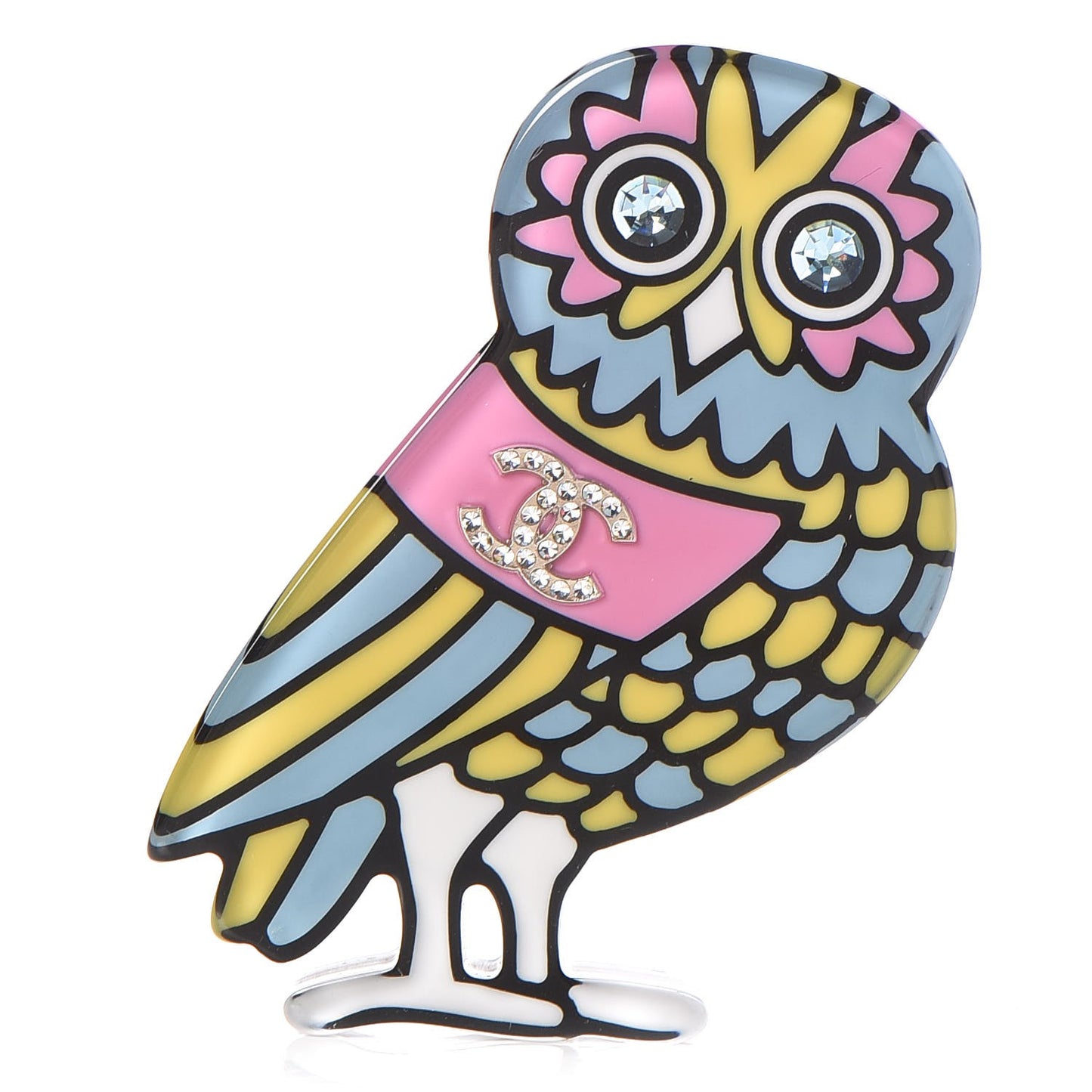 Resin Crystal Owl CC Brooch Blue Yellow Golden