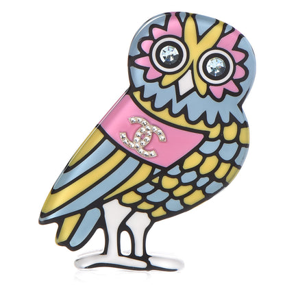 Chanel Resin Crystal Owl CC Brooch Blue Yellow Golden 1 of 5