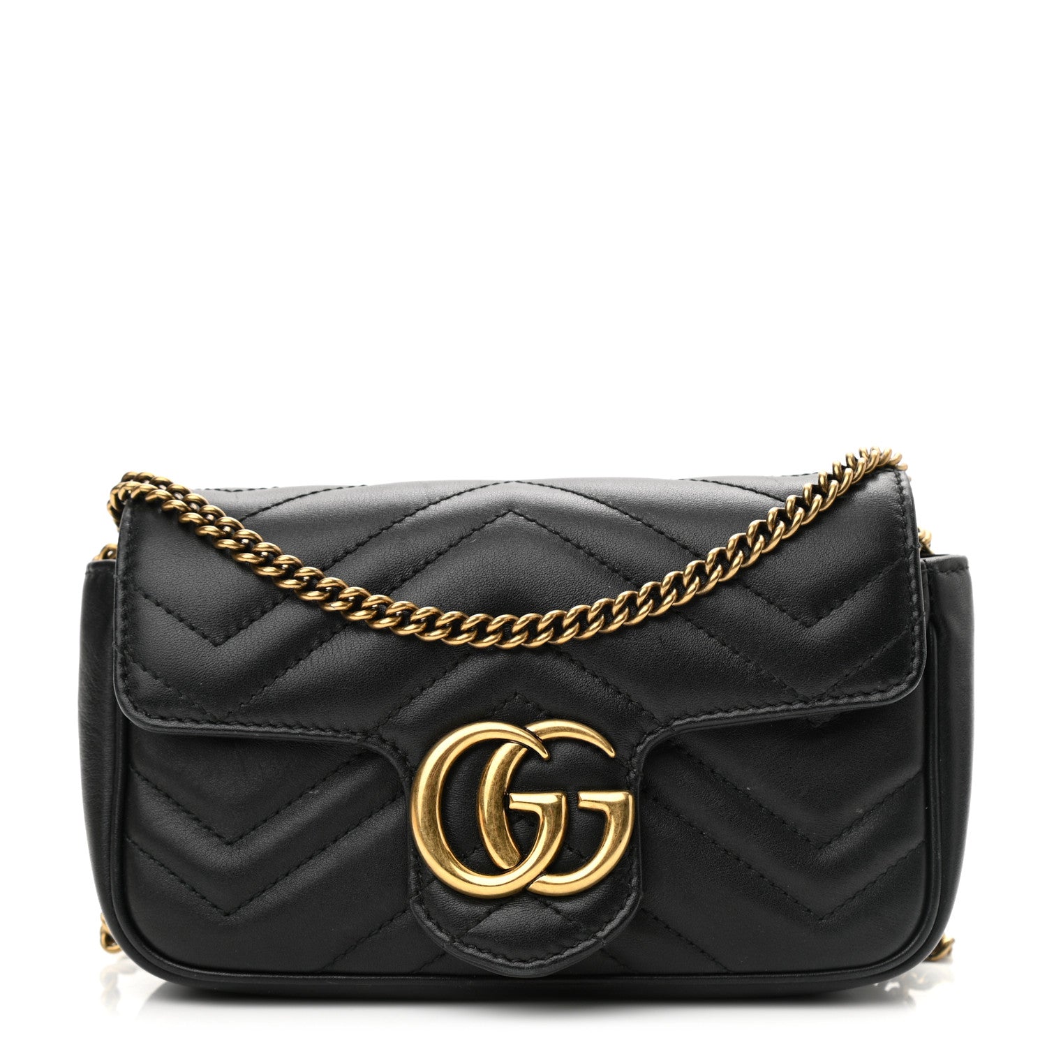 Gucci Calfskin Matelasse Super Mini GG Marmont Shoulder Bag Black 1 of 15