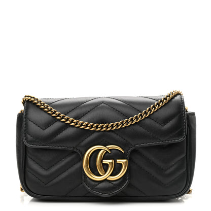 Gucci Calfskin Matelasse Super Mini GG Marmont Shoulder Bag Black 1 of 15