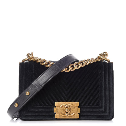 Chanel Velvet Chevron Quilted Small Boy Flap Black 1 of 8