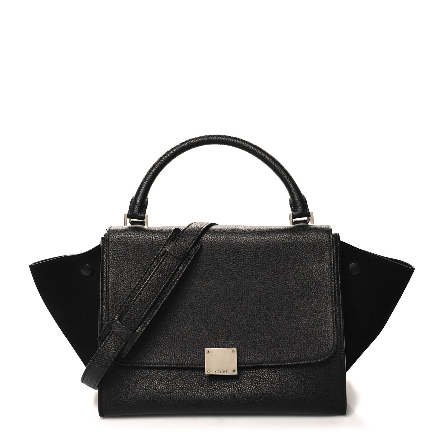 Drummed Calfskin Suede Small Trapeze Black