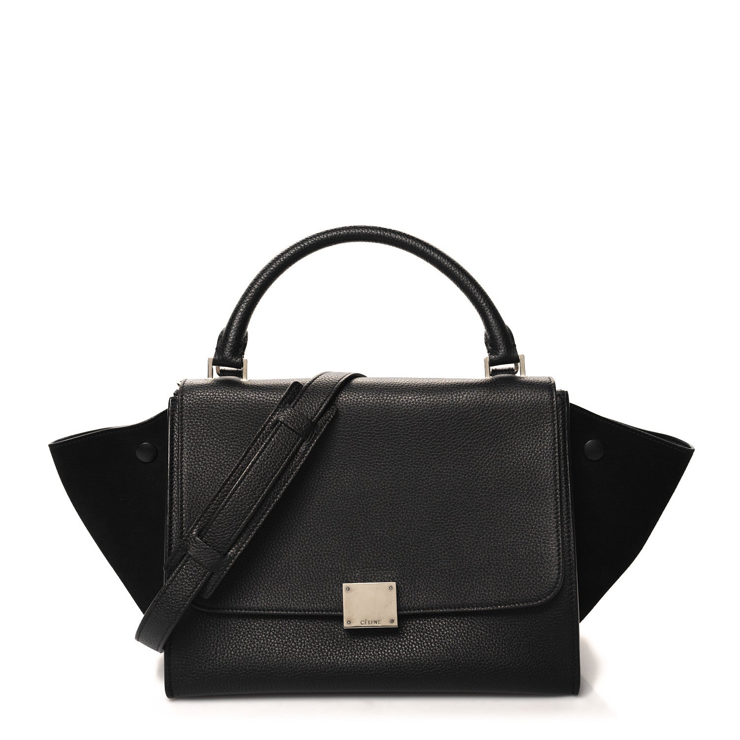 Celine Drummed Calfskin Suede Small Trapeze Black 1 of 9