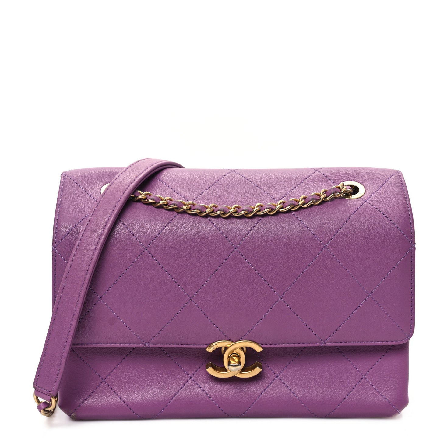 Lambskin Sleek And Chic Flap Purple