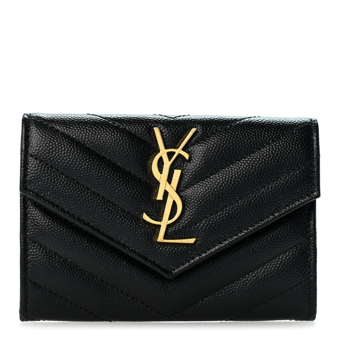 Grain De Poudre Matelasse Chevron Small Monogram Envelope Wallet Black