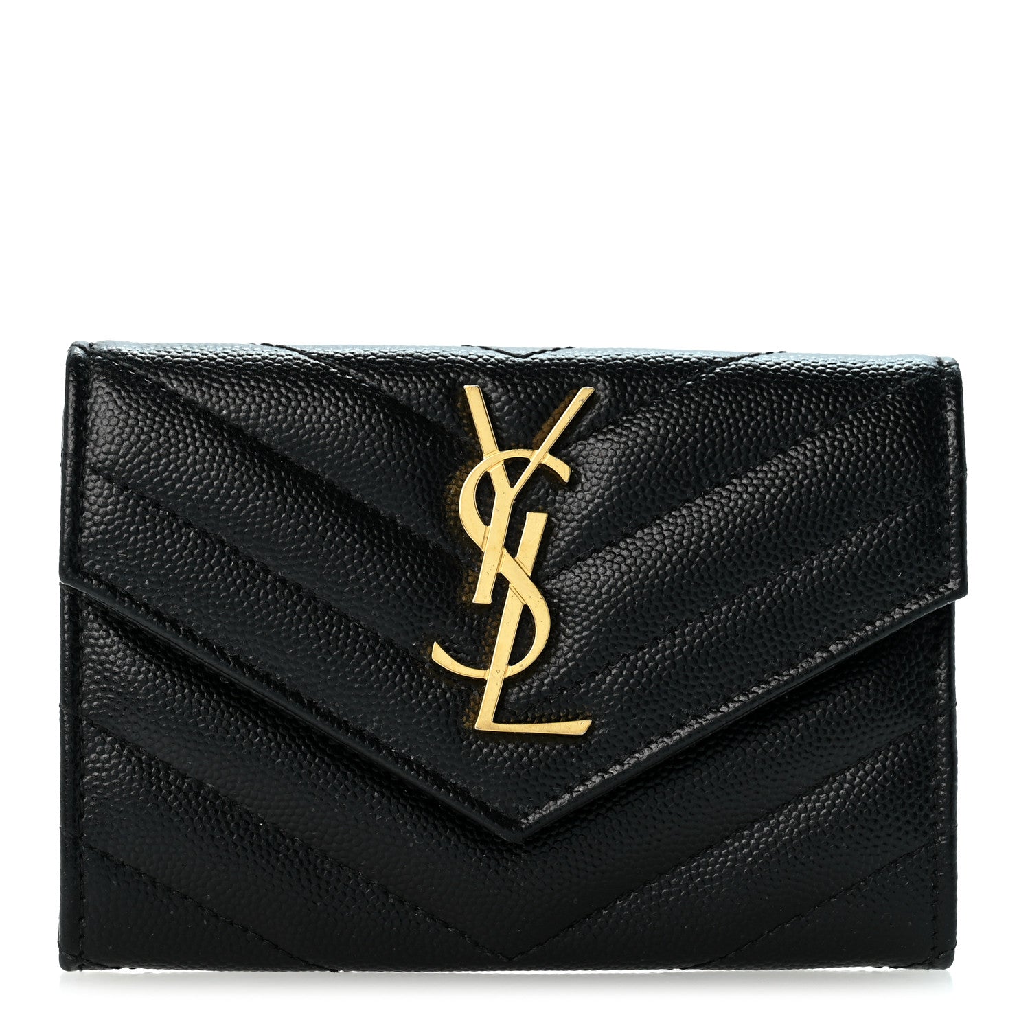 Saint Laurent Grain De Poudre Matelasse Chevron Small Monogram Envelope Wallet Black 1 of 11