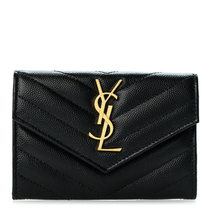Saint Laurent Grain De Poudre Matelasse Chevron Small Monogram Envelope Wallet Black 1 of 11