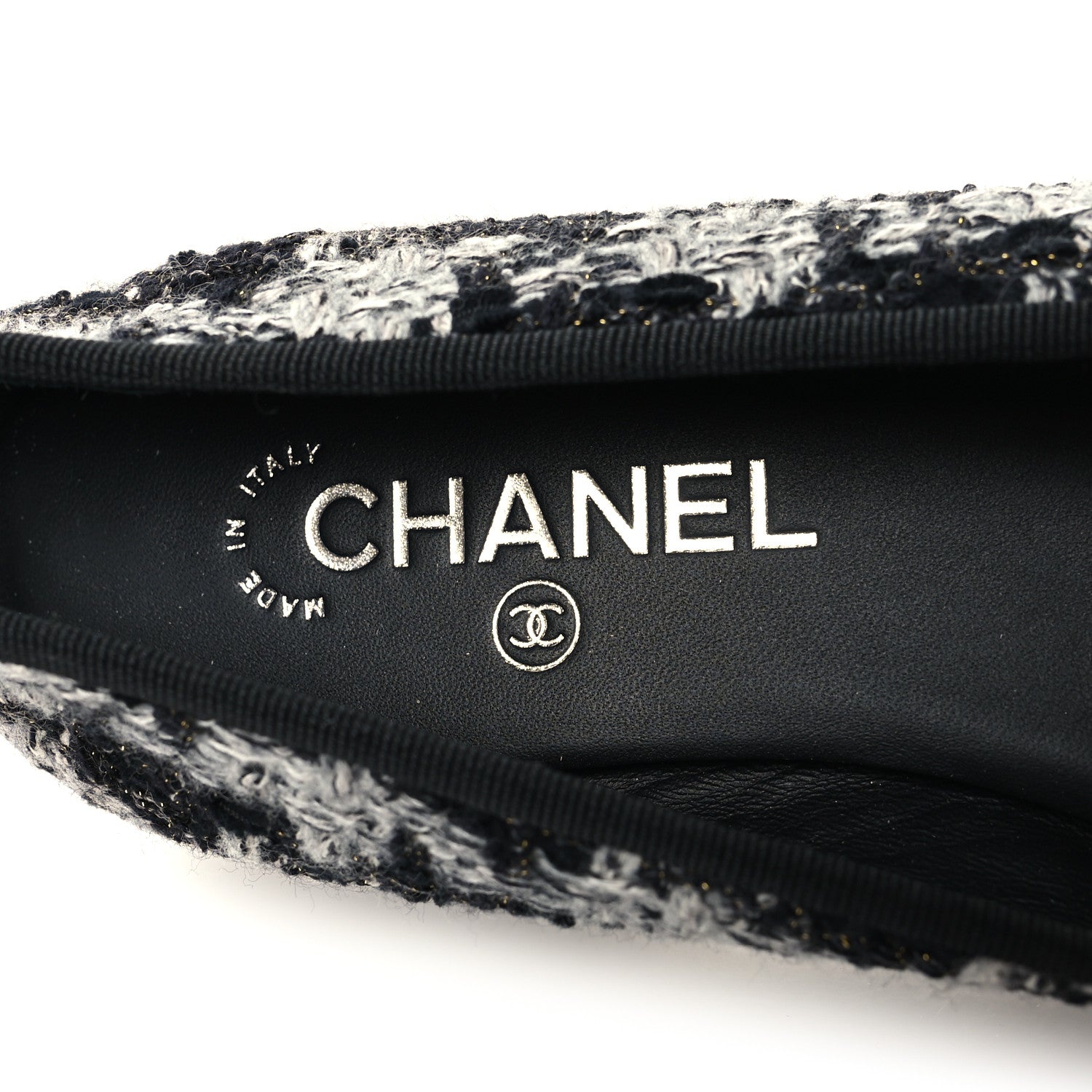 Chanel Tweed Grosgrain Cap Toe Ballerina Flats 38 Black White 8 of 9