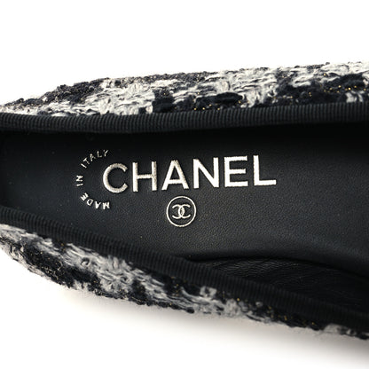 Chanel Tweed Grosgrain Cap Toe Ballerina Flats 38 Black White 8 of 9