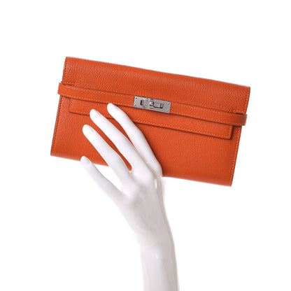 Hermes Chevre Mysore Kelly Longue Wallet Orange 2 of 8
