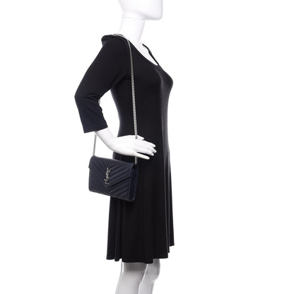 Saint Laurent Grain De Poudre Matelasse Chevron Monogram Chain Wallet Deep Marine 2 of 8