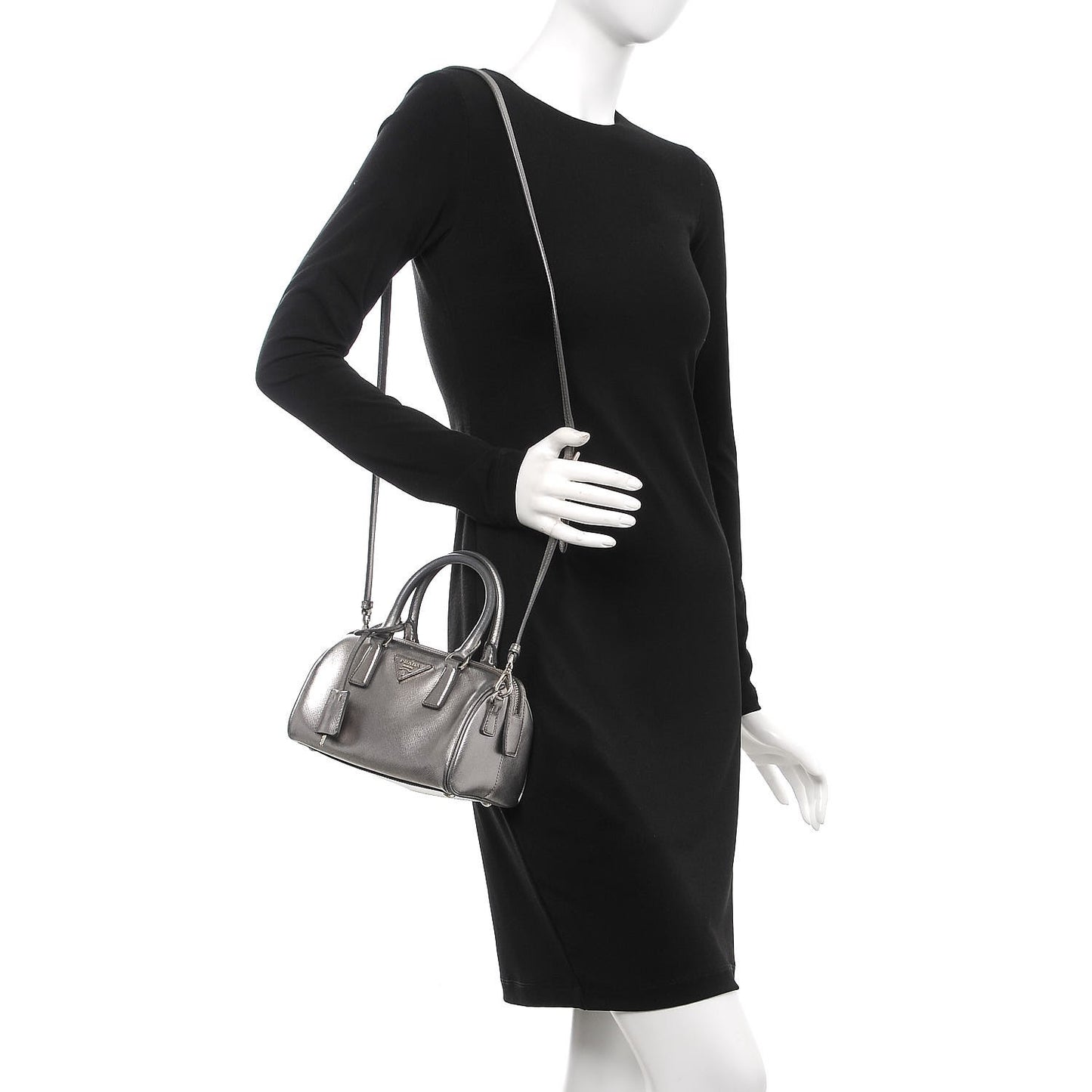 Metallic Saffiano Lux Bowler Silver