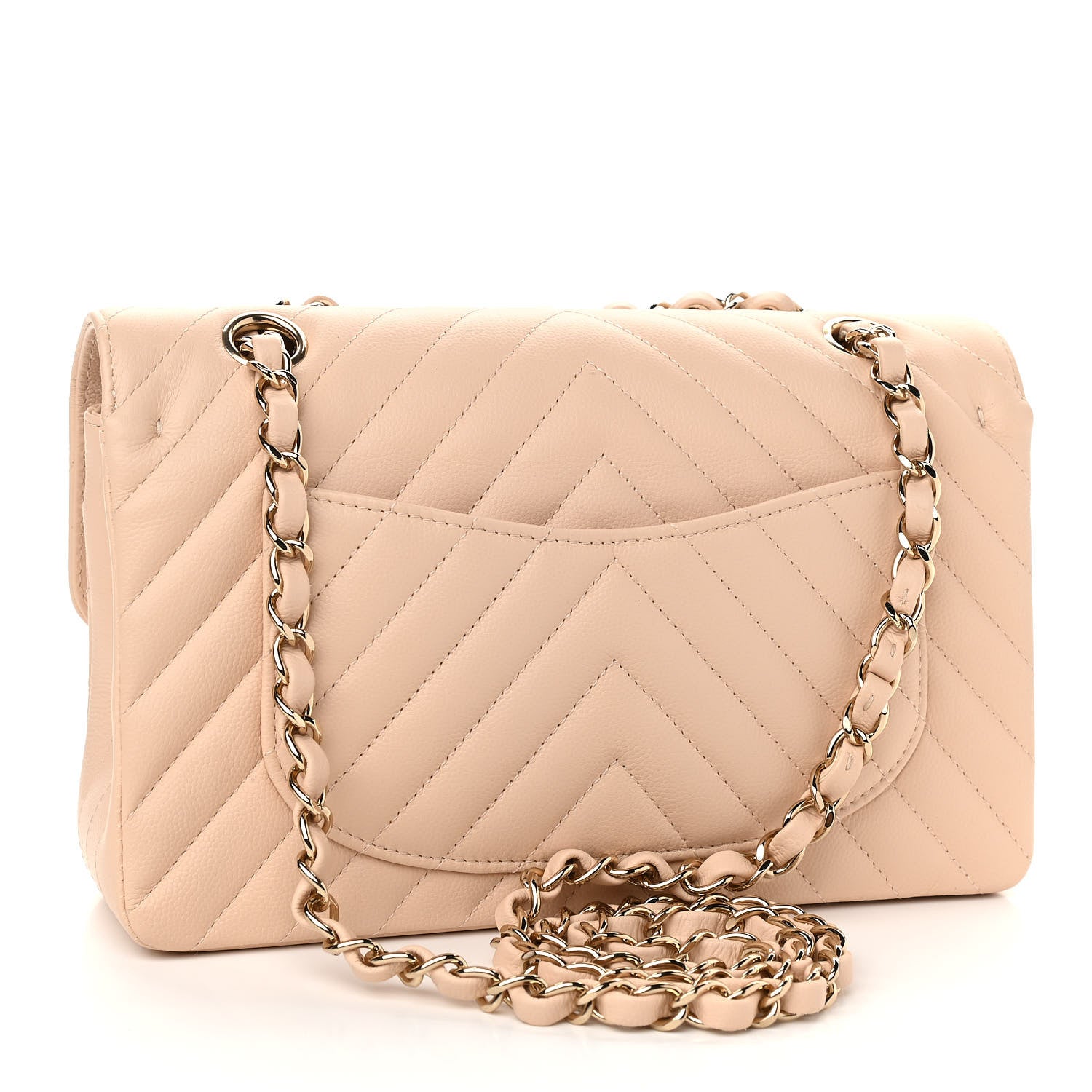 Chanel Caviar Chevron Quilted Small Double Flap Beige 3 of 11