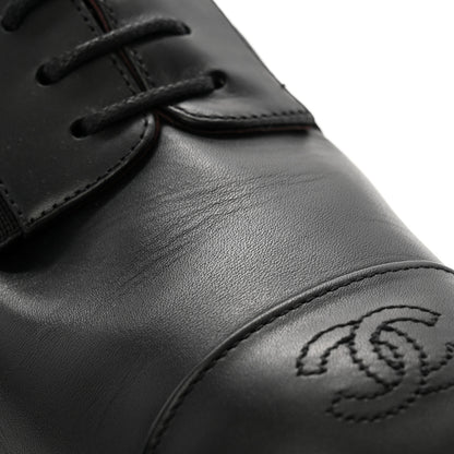 Chanel Calfskin Elastic Lace Up Cap Toe CC Loafers 40 Black 5 of 10