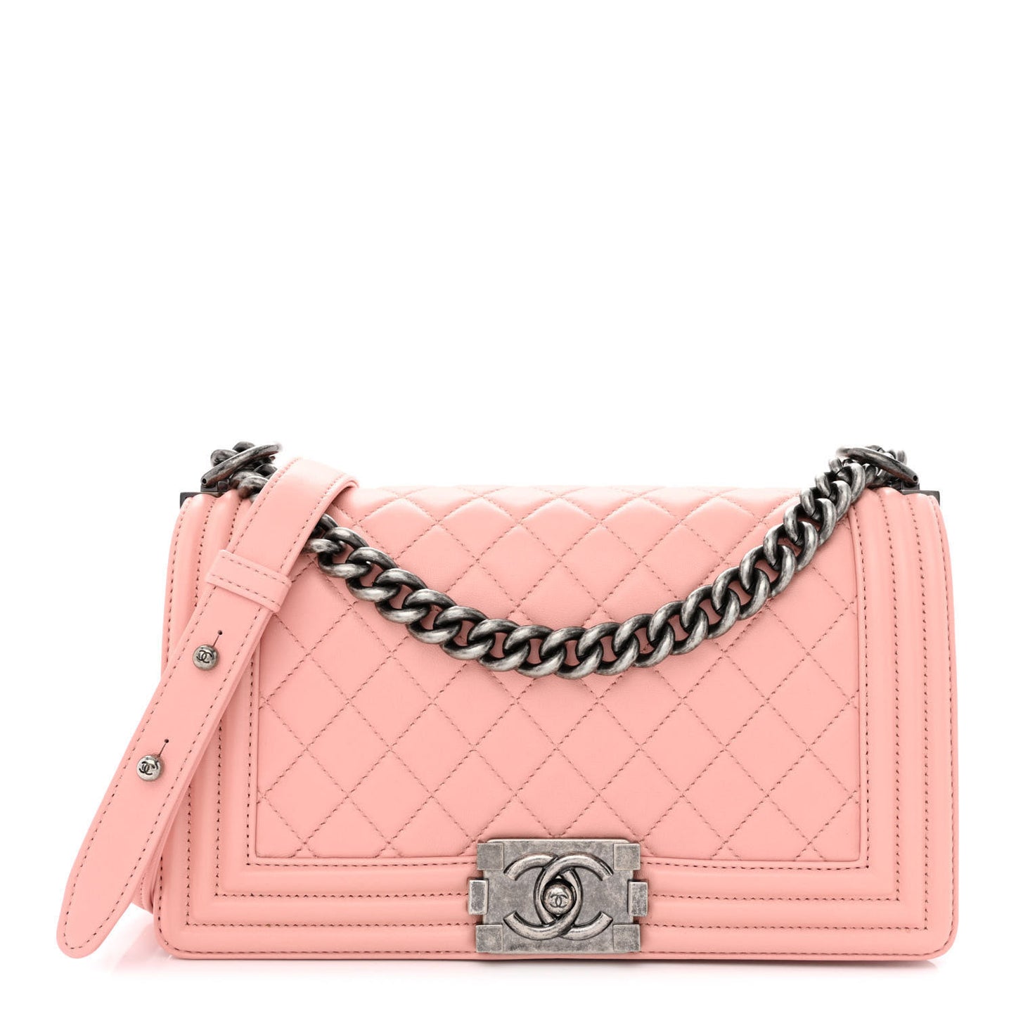 Calfskin Quilted Medium Boy Flap Light Pink