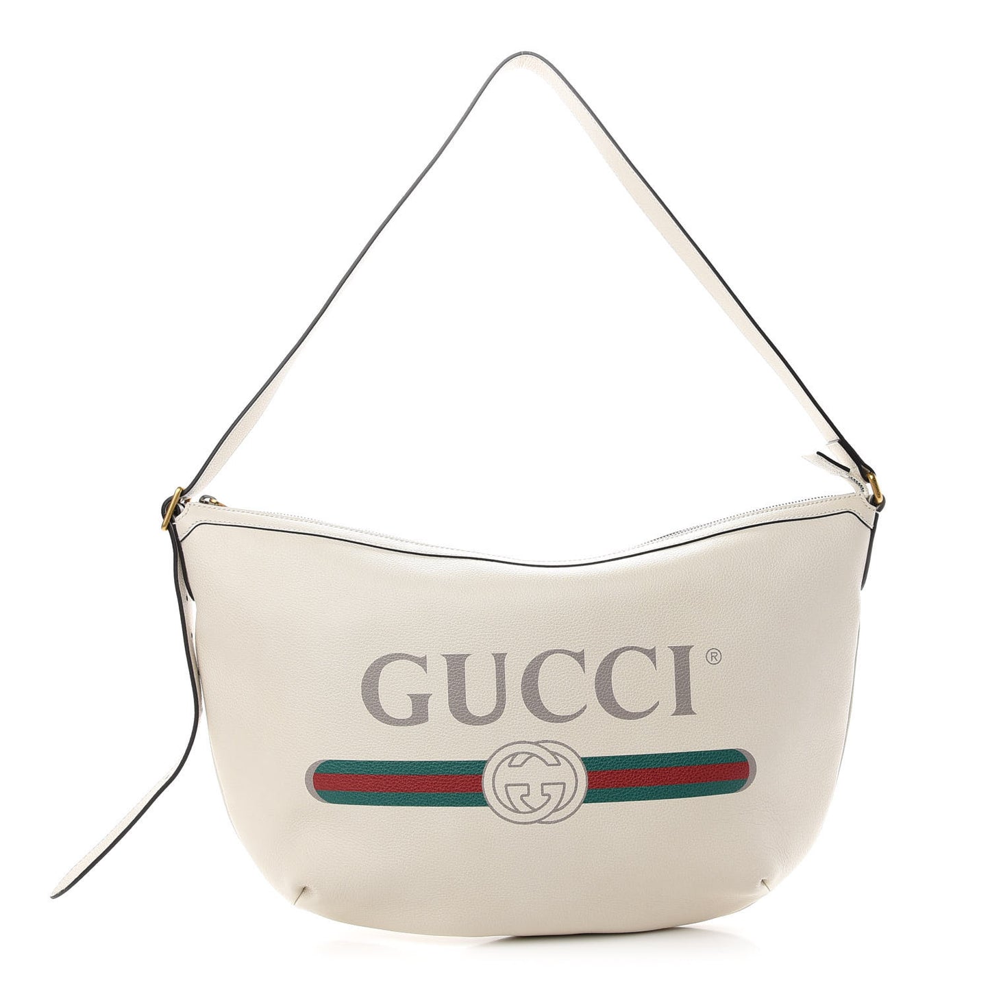 Grained Calfskin Logo Half Moon Hobo White