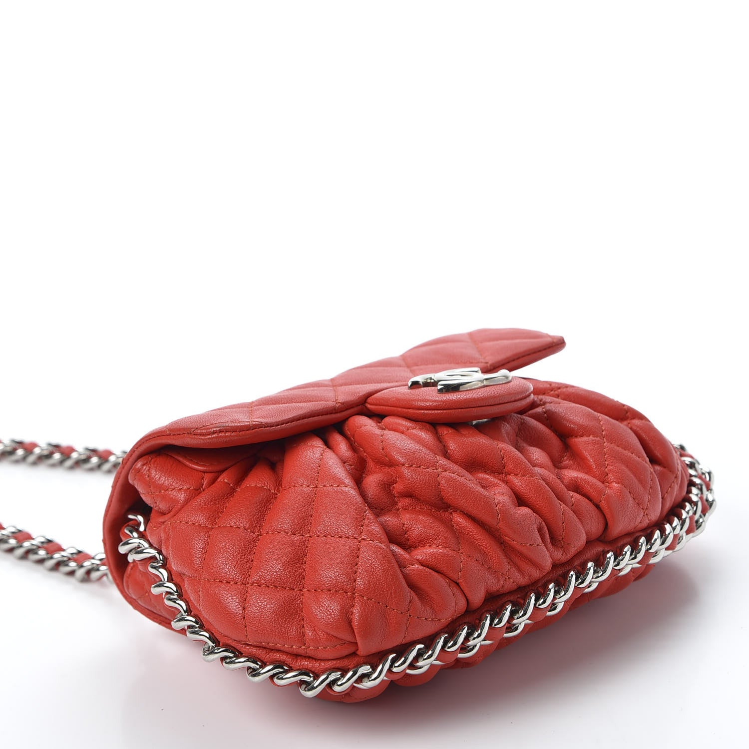 Chanel Washed Lambskin Mini Chain Around Messenger Red 3 of 10