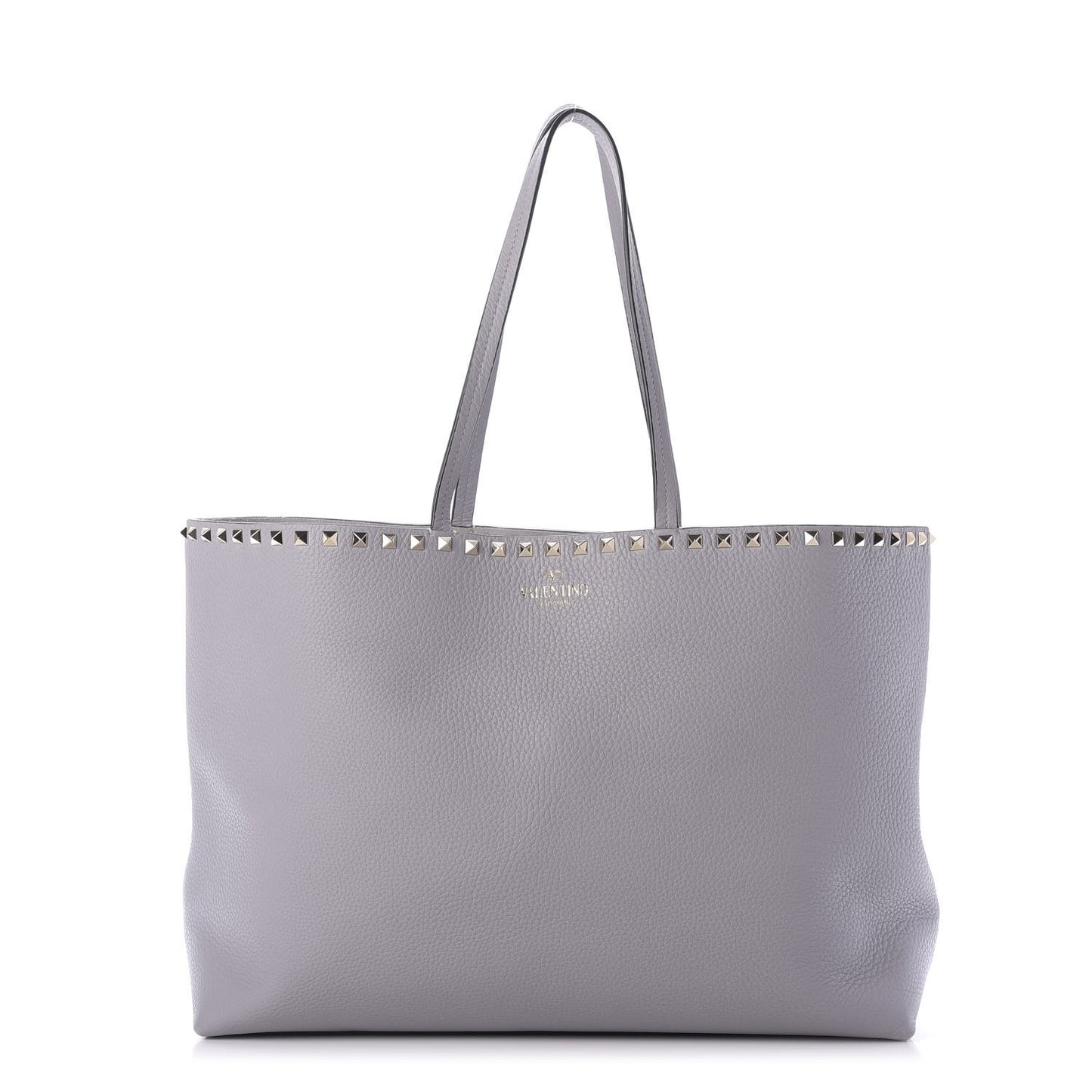 Grained Calfskin Rockstud Shoulder Tote Pastel Grey