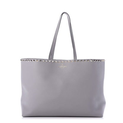 Valentino Garavani Grained Calfskin Rockstud Shoulder Tote Pastel Grey 1 of 8