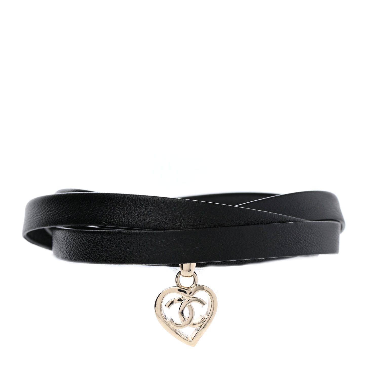 Metal Lambskin CC Heart Choker Necklace Black Silver