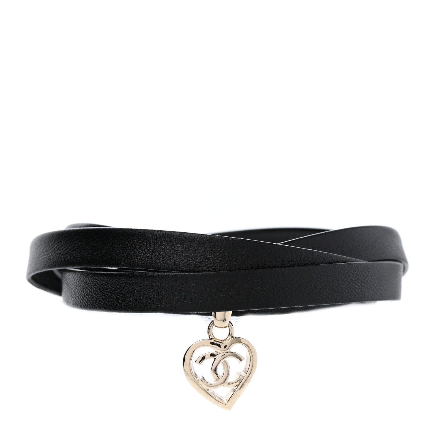 Chanel Metal Lambskin CC Heart Choker Necklace Black Silver 1 of 5