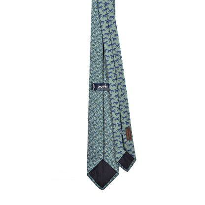 Hermes Silk 7 Galop En Vrac Mens Neck Tie Vert Amande Marine Azur 3 of 7