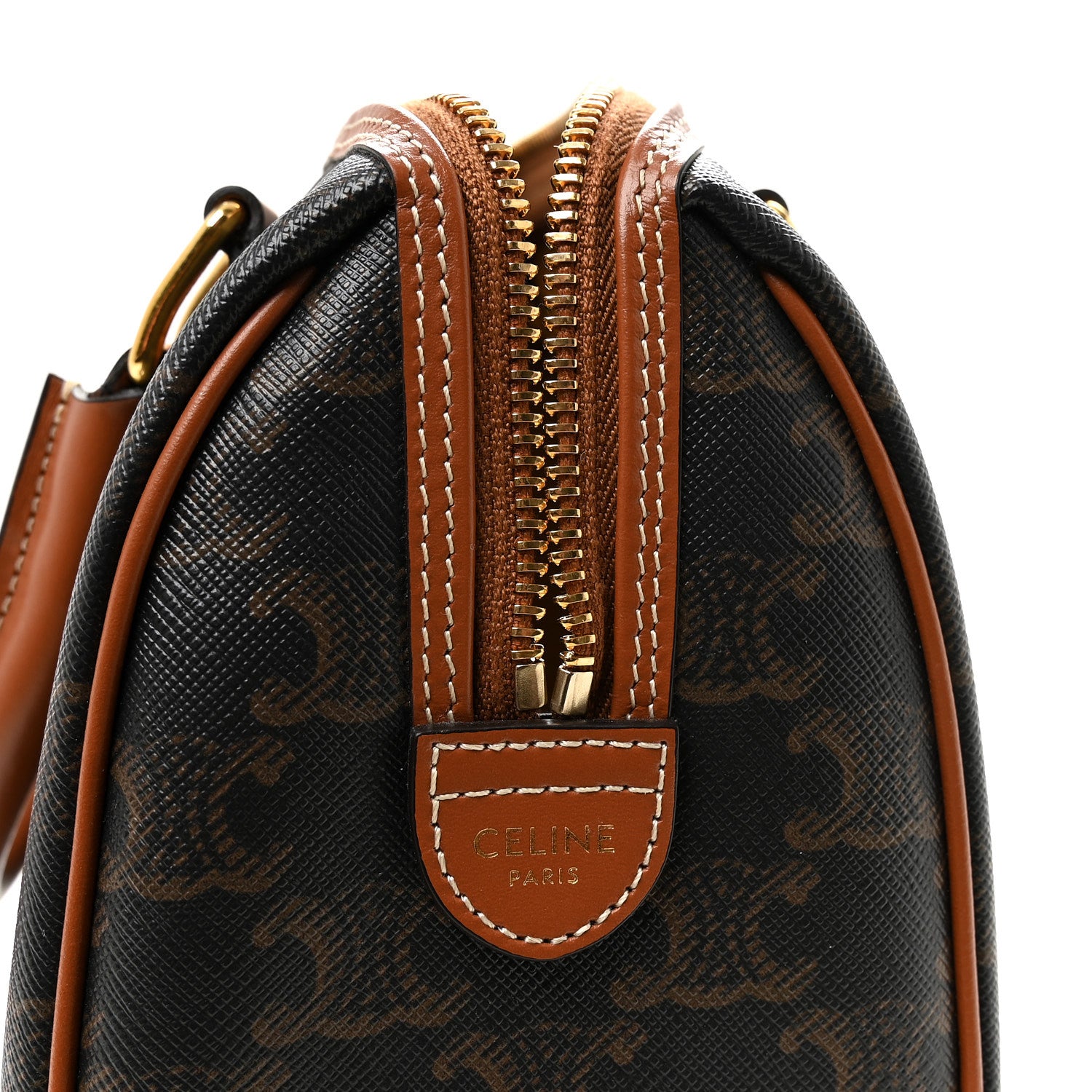Celine Triomphe Canvas Calfskin Small Boston Bag Tan 6 of 9