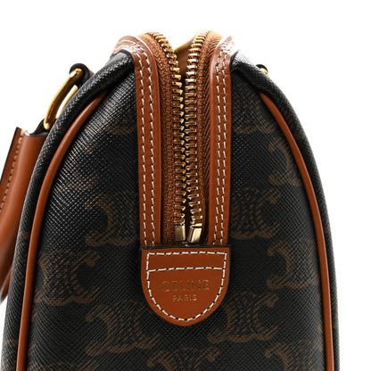 Celine Triomphe Canvas Calfskin Small Boston Bag Tan 6 of 9