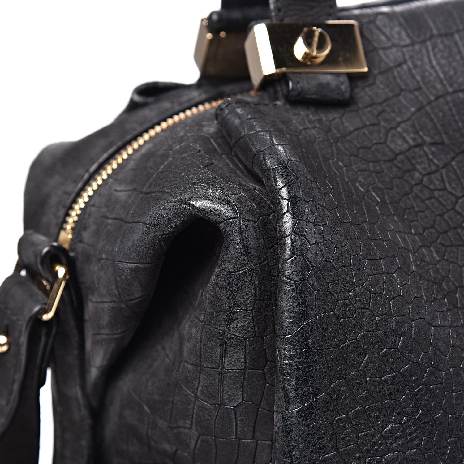 Lanvin Crocodile Stamped Calfskin Trilogy Bowling Bag Black 10 of 14