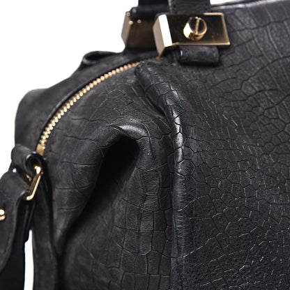 Lanvin Crocodile Stamped Calfskin Trilogy Bowling Bag Black 10 of 14