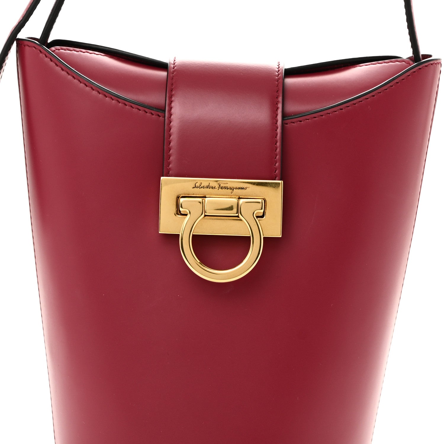 Salvatore Ferragamo Calfskin Small Trifolio Bucket Shoulder Bag Red 7 of 9