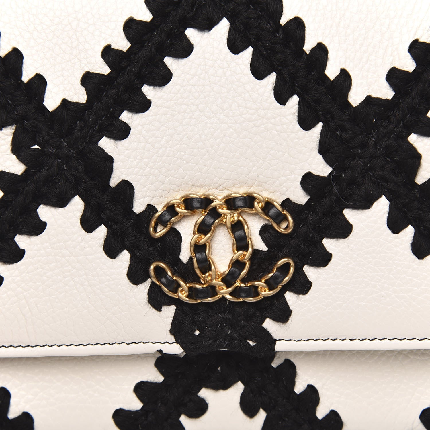 Chanel Calfskin Crochet 19 Wallet On Chain WOC White Black 11 of 12